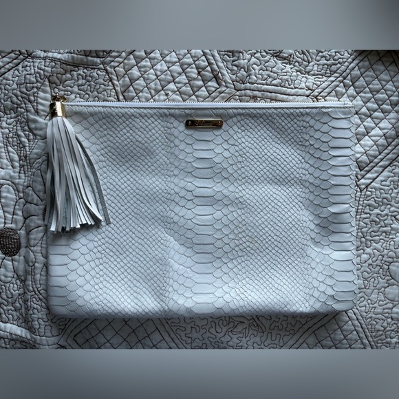 Gigi New York White Snakeskin Clutch with Tassel - Picture 1 of 8